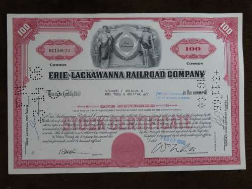 Erie Lackawanna Railroad Company, Stock Certificate, 1966 , 100 Shares