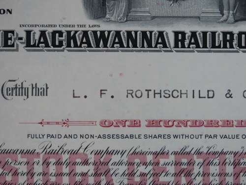 Erie Lackawanna Railroad Company, Stock Certificate, 1961 , 100 Shares to LF Rothschild