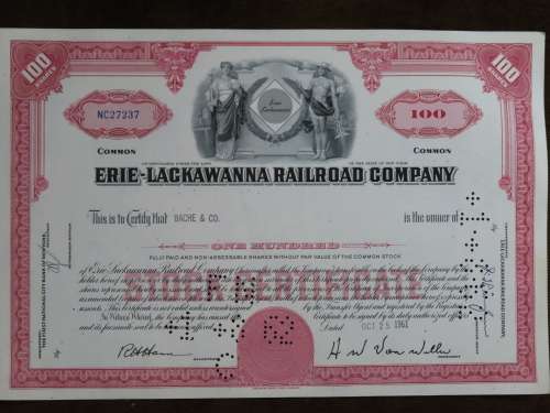 Erie Lackawanna Railroad Company, Stock Certificate, 1961 , 100 Shares
