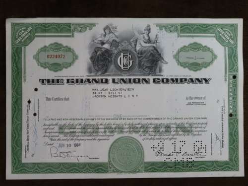 The Grand Union Company, Stock Certificate, 1964 , 1 Shares