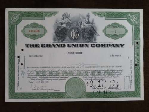 The Grand Union Company, Stock Certificate, 1961 , 1 Shares