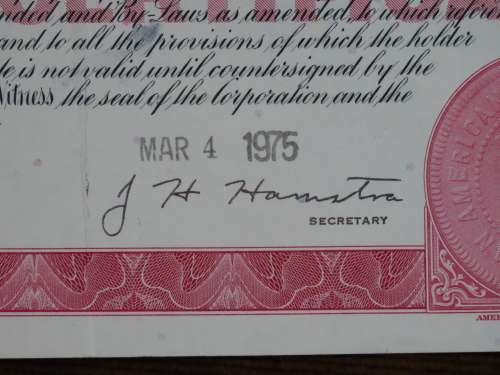 Pan American World Airways, Stock Certificate, 1975 , 100 Shares