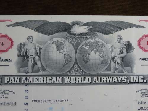 Pan American World Airways, Stock Certificate, 1975 , 100 Shares