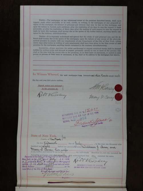 1908 Mortgage Indenture with Seal, Hand Written, New York City