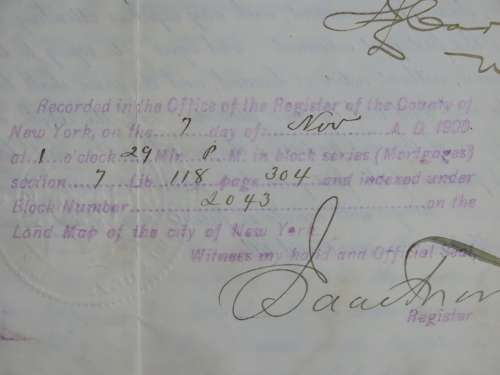 1900 Mortgage Indenture with Seal, Hand Written, New York City