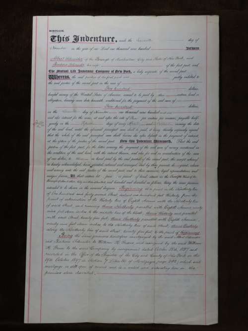 1900 Mortgage Indenture with Seal, Hand Written, New York City