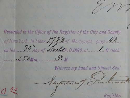 1882 Mortgage Indenture with Seal, Hand Written, New York City