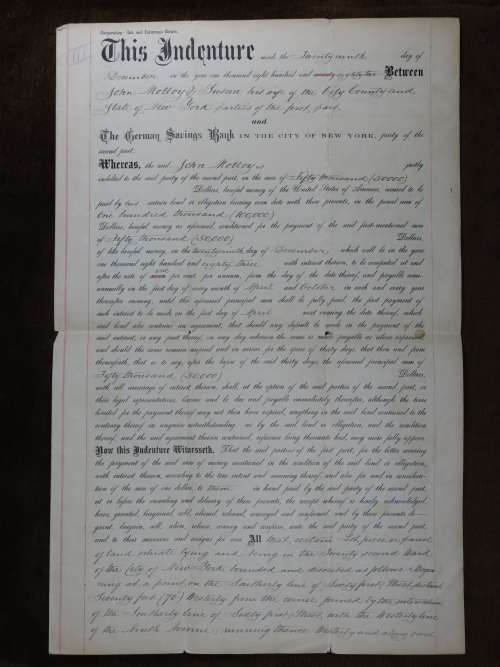 1882 Mortgage Indenture with Seal, Hand Written, New York City