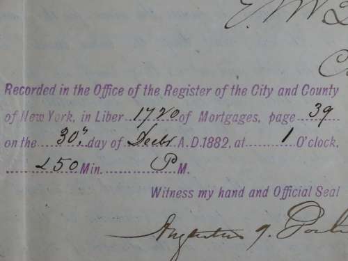 1882 Mortgage Indenture with Seal, Hand Written, New York City