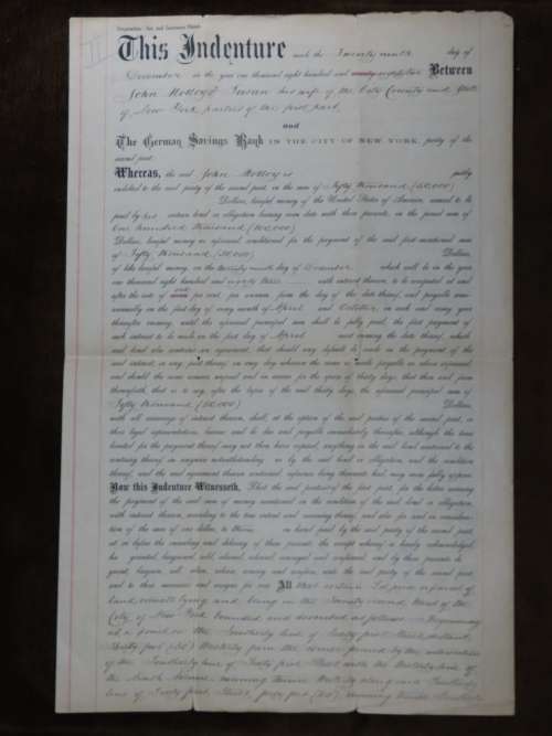 1882 Mortgage Indenture with Seal, Hand Written, New York City