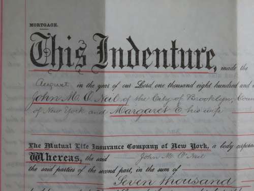 1889 Mortgage Indenture with Seal, Hand Written, New York City