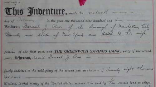 1909 Mortgage Indenture with Seal, Hand Written, New York City