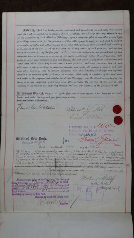 1909 Mortgage Indenture with Seal, Hand Written, New York City