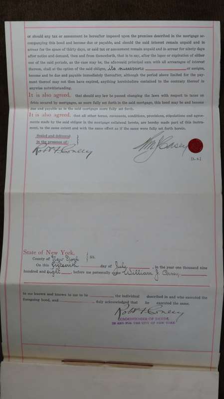 1908 Mortgage Indenture with Seal, Hand Written, New York City