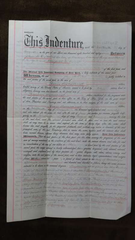 1889 Mortgage Indenture with Seal, Hand Written, New York City