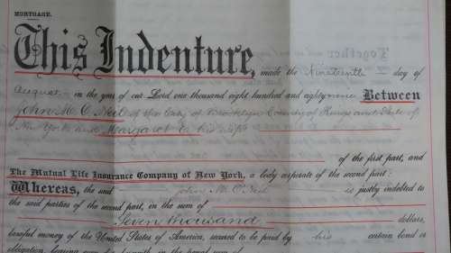1889 Mortgage Indenture with Seal, Hand Written, New York City