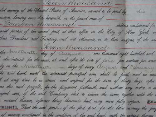 1889 Mortgage Indenture with Seal, Hand Written, New York City
