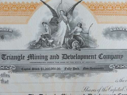 Triangle Mining and Development Company, Stock Certificate, 1912, Unissued - Uncirculated