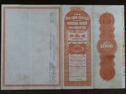 New York Central and Hudson River Railroad, $1000 Gold Bond Certificate, 1898