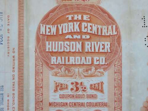 New York Central and Hudson River Railroad, $1000 Gold Bond Certificate, 1898
