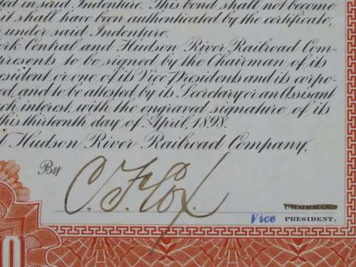 New York Central and Hudson River Railroad, $1000 Gold Bond Certificate, 1898