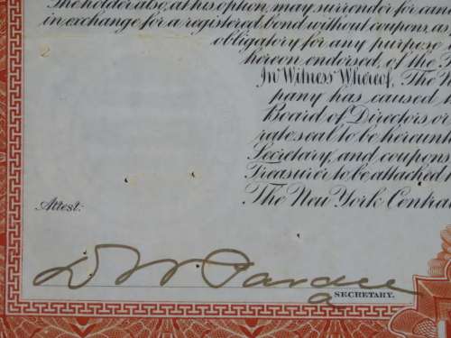 New York Central and Hudson River Railroad, $1000 Gold Bond Certificate, 1898