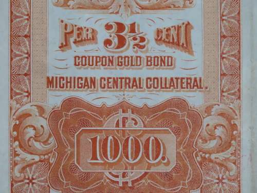 New York Central and Hudson River Railroad, $1000 Gold Bond Certificate, 1898