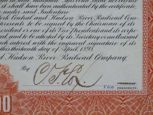 1898 New York Central and Hudson River Railroad, $1000 Gold Bond Certificate