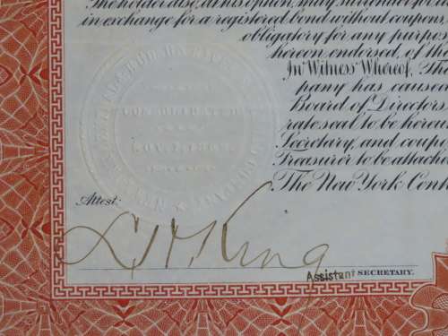 1898 New York Central and Hudson River Railroad, $1000 Gold Bond Certificate