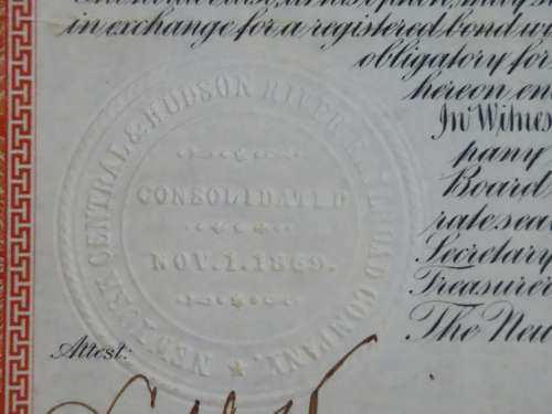 1898 New York Central and Hudson River Railroad, $1000 Gold Bond Certificate