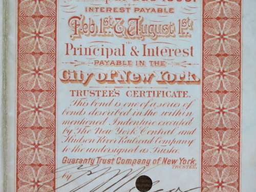 1898 New York Central and Hudson River Railroad, $1000 Gold Bond Certificate