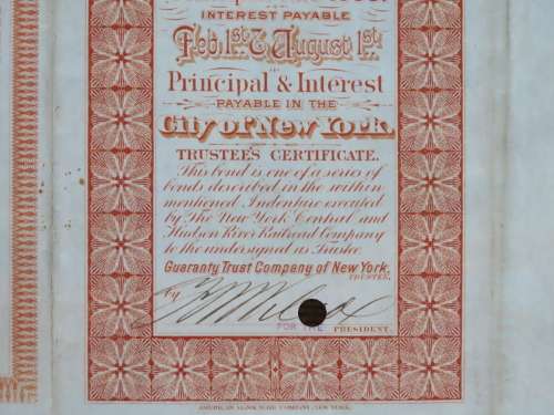 1898 New York Central and Hudson River Railroad, $1000 Gold Bond Certificate