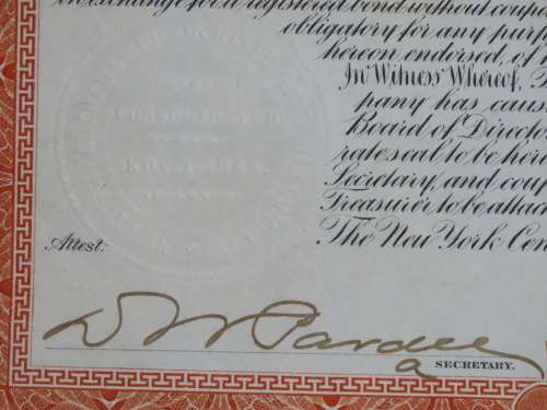 1898 New York Central and Hudson River Railroad, $1000 Gold Bond Certificate