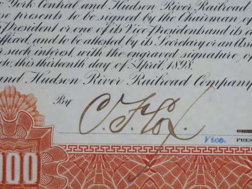 1898 New York Central and Hudson River Railroad, $1000 Gold Bond Certificate 16290