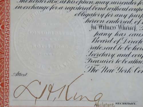 1898 New York Central and Hudson River Railroad, $1000 Gold Bond Certificate 16290