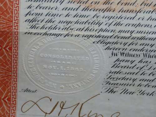 1898 New York Central and Hudson River Railroad, $1000 Gold Bond Certificate 16290