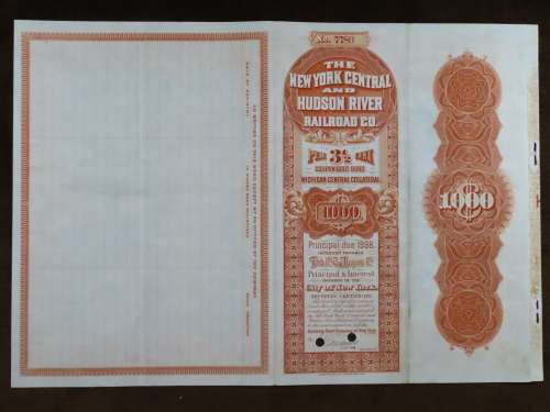 1898 New York Central and Hudson River Railroad, $1000 Gold Bond Certificate 7780