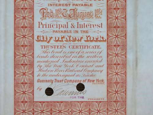 1898 New York Central and Hudson River Railroad, $1000 Gold Bond Certificate 7780