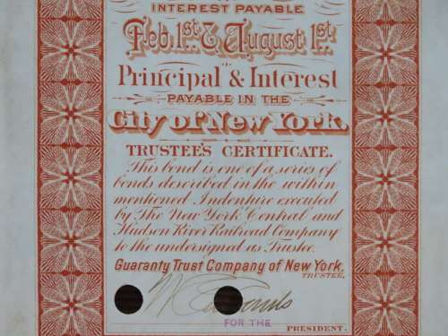 1898 New York Central and Hudson River Railroad, $1000 Gold Bond Certificate 7767