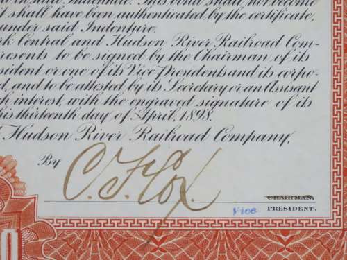 1898 New York Central and Hudson River Railroad, $1000 Gold Bond Certificate 7784