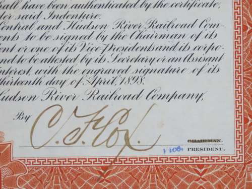 1898 New York Central and Hudson River Railroad, $1000 Gold Bond Certificate 7782