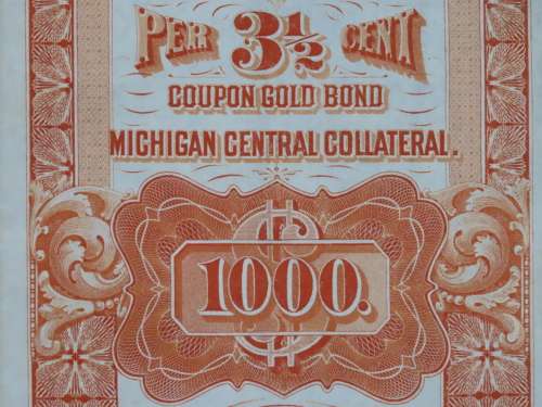 1898 New York Central and Hudson River Railroad, $1000 Gold Bond Certificate 7782