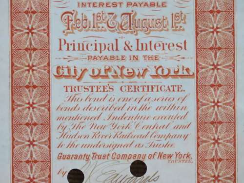 1898 New York Central and Hudson River Railroad, $1000 Gold Bond Certificate 7782