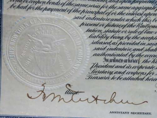1921 New York Central Railroad Company, $1000 Bond Certificate M14860