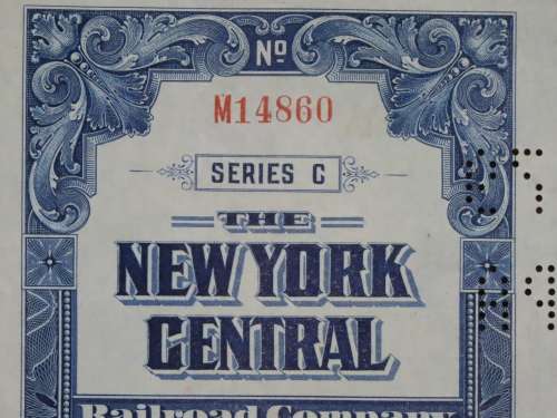 1921 New York Central Railroad Company, $1000 Bond Certificate M14860