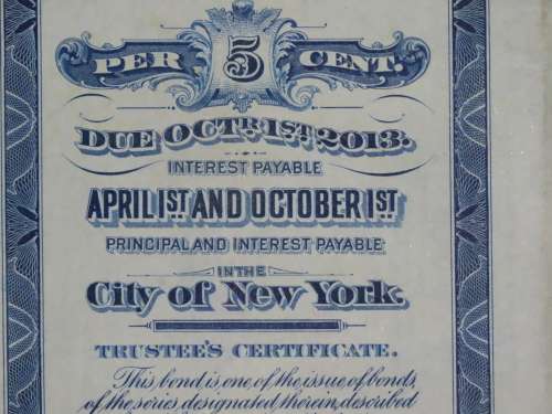 1921 New York Central Railroad Company, $1000 Bond Certificate M14860