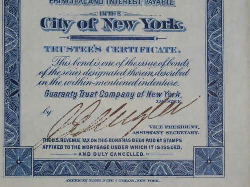 1921 New York Central Railroad Company, $1000 Bond Certificate M14860