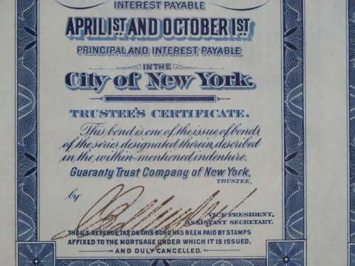 1921 New York Central Railroad Company, $1000 Bond Certificate M14609