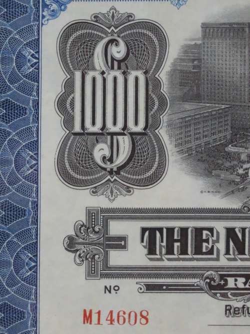 1921 New York Central Railroad Company, $1000 Bond Certificate M14609