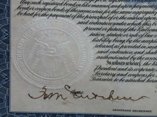 1921 New York Central Railroad Company, $1000 Bond Certificate M14608